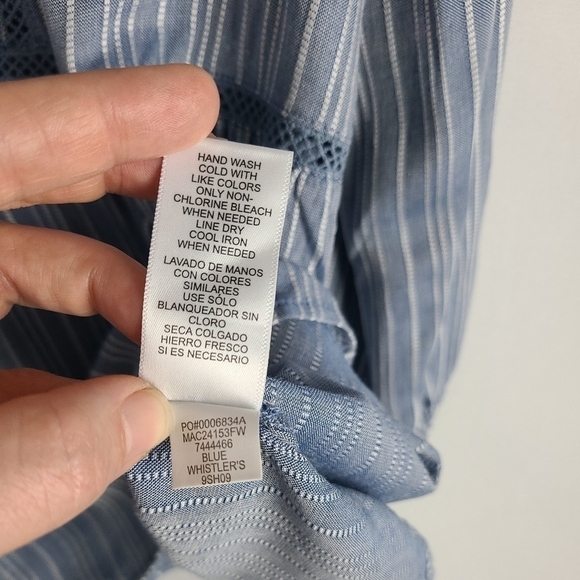 MSRP $50 Fever Smocked Long Sleeve Blouse Blue White Crochet pin stripe Sz XL - Picture 8 of 8